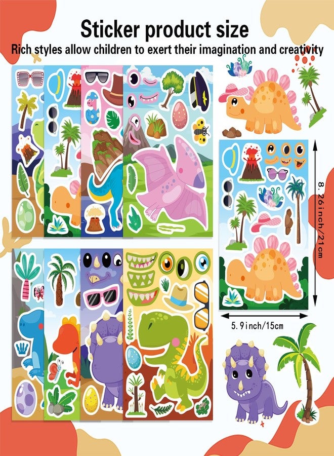 DUJAA 24 Sheets Dinosaur Stickers, Make Your Own Dino Stickers for Kids Boys Girls Toddlers, Make a Face Stickers Dinosaur Theme Birthday Party Favor Supplies, Teacher Reward Stickers - Image 2
